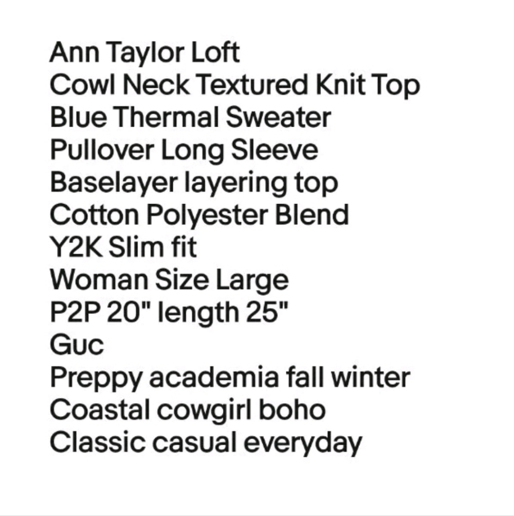 Ann Taylor Loft Cowl Neck Textured Knit Top Woman Large Blue Sweater Long Sleeve - Picture 5 of 8
